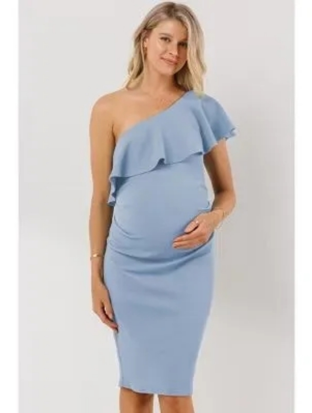 Hello Miz Maternity One-Shoulder Ruffle Fitted Dress - Picture 3 of 4